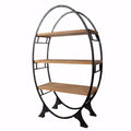 Modish Oval shaped Bookshelf, Black and Brown-Display and Wall Shelves-Black and Brown-metal wood-JadeMoghul Inc.