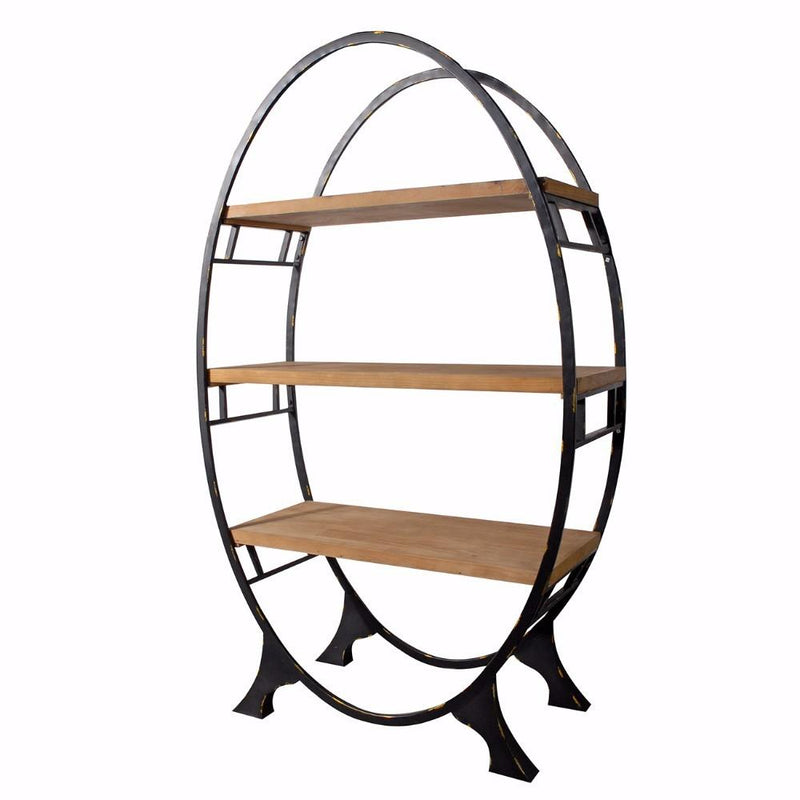 Modish Oval shaped Bookshelf, Black and Brown-Display and Wall Shelves-Black and Brown-metal wood-JadeMoghul Inc.