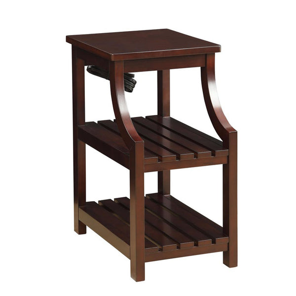 Modish Side Table (USB), Espresso-Side Tables and End Tables-Brown-MDF Wood Veneer Solid Wood Leg-JadeMoghul Inc.