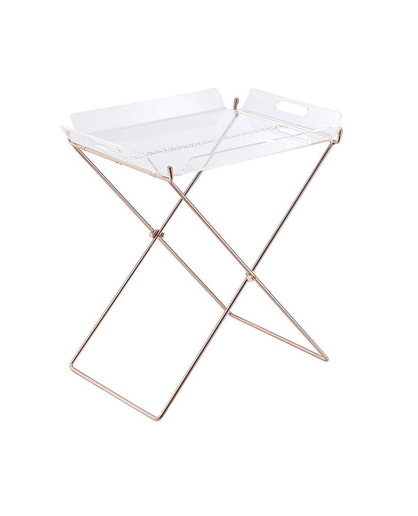 Modish Tray Table, Clear Acrylic & Copper-Side Tables and End Tables-Clear Acrylic&Copper-Acrylic Metal-JadeMoghul Inc.