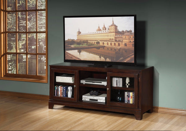 Modish TV Stand, Merlot Brown-Entertainment Centers and Tv Stands-Brown-Poplar Wood Basswood Veneer MDF PB-JadeMoghul Inc.