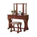 Modish Vanity Set Featuring Stool And Mirror Cherry Brown-Bedroom Furniture Sets-Brown-Pine Wood Particle Board MDF with Poplar Veneer-JadeMoghul Inc.