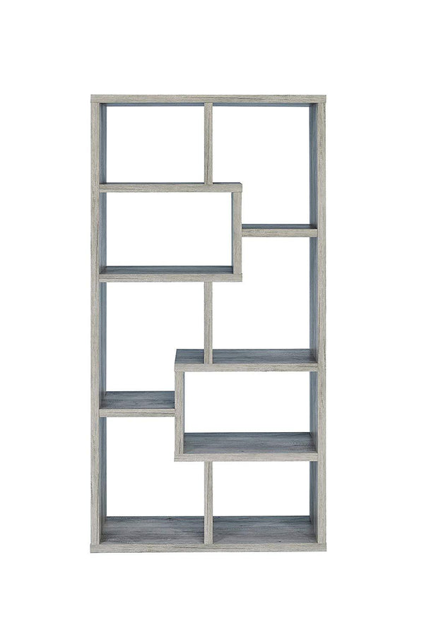 Modish Wooden Bookcase With Multiple Shelves, Gray-Book Cases-Gray-Wood-JadeMoghul Inc.