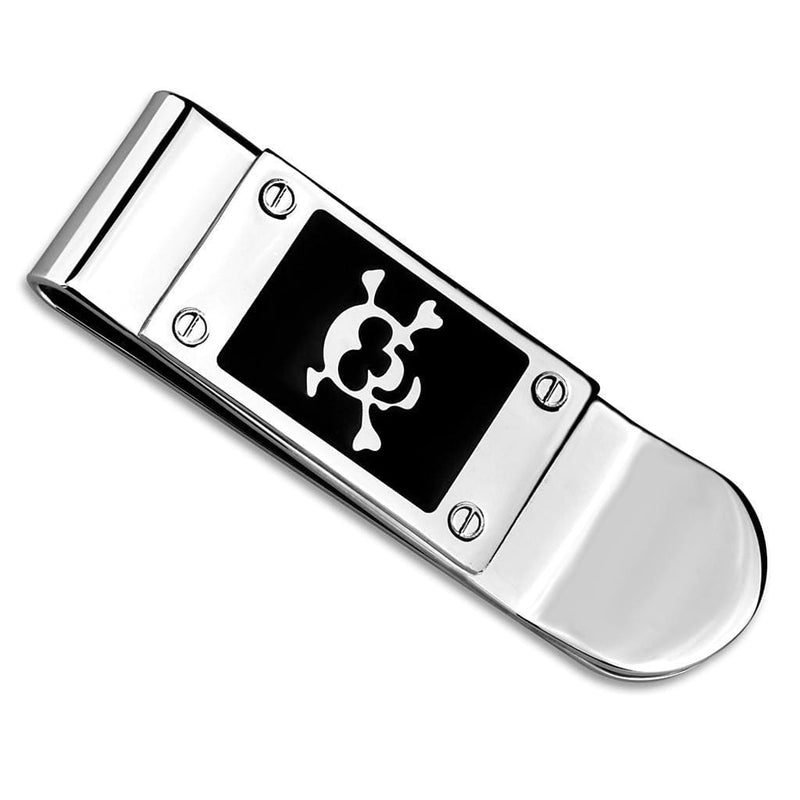Money clip Money Clips For Men LO4131 Rhodium Brass Money clip with Epoxy in Jet Alamode Fashion Jewelry Outlet