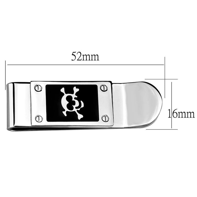 Money clip Money Clips For Men LO4131 Rhodium Brass Money clip with Epoxy in Jet Alamode Fashion Jewelry Outlet