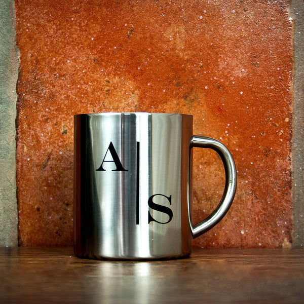 Custom Mugs Monogram Stylised Initial Silver Outdoor Mug