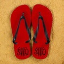 Christmas Present Ideas Monogrammed Flip Flops in Red and Grey
