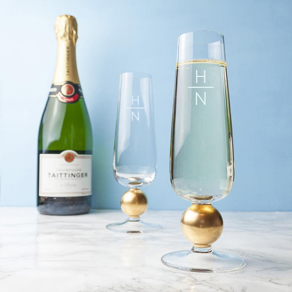 Monogrammed Gifts Monogrammed LSA Set Of Two Gold Champagne Glasses