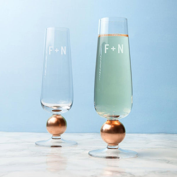 Monogrammed Gifts Monogrammed LSA Set Of Two Rose Gold Champagne Glasses