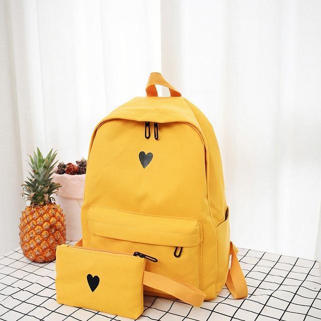 Moon Wood High Quality Canvas Printed Heart Yellow Backpack Korean Style Students Travel Bag Girls School Bag Laptop Backpack-pink-15 Inches-JadeMoghul Inc.