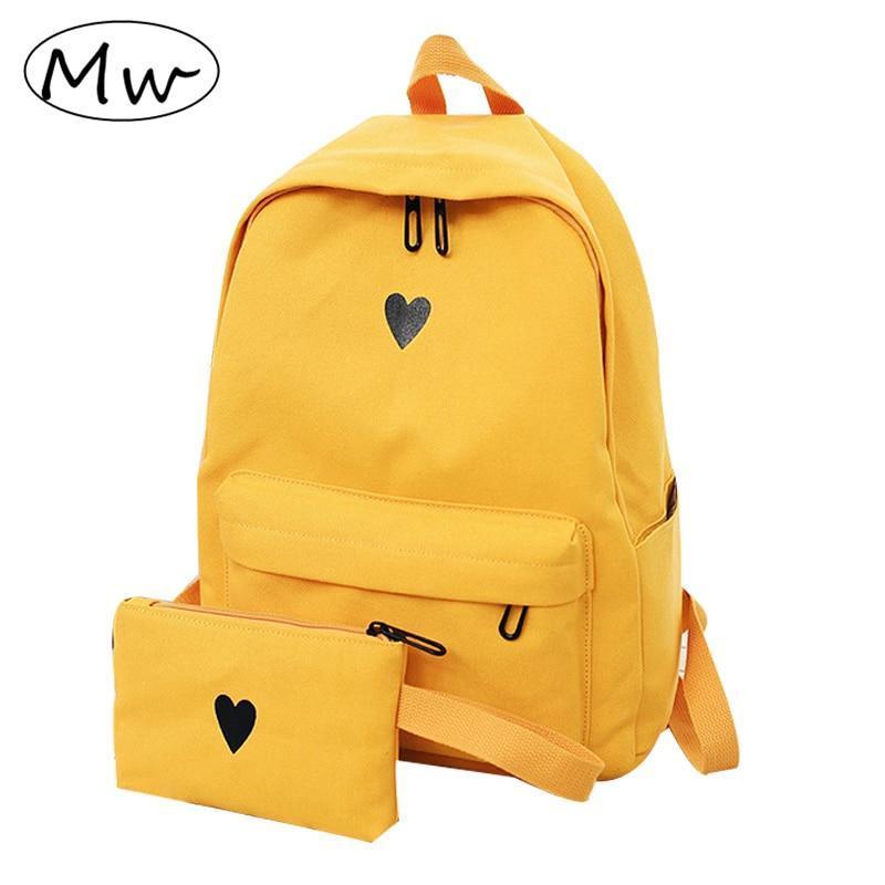 Moon Wood High Quality Canvas Printed Heart Yellow Backpack Korean Style Students Travel Bag Girls School Bag Laptop Backpack-pink-15 Inches-JadeMoghul Inc.
