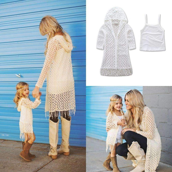 Mother Daughter Cotton Dress Set-White-S-JadeMoghul Inc.