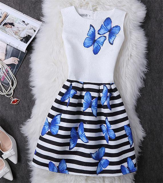 Mother Daughter Dresses 2017 New Girls Vintage Printed Spring Dress Family Matching Dress Mother Daughter Clothes Mae e Filha-Blue-6T-JadeMoghul Inc.