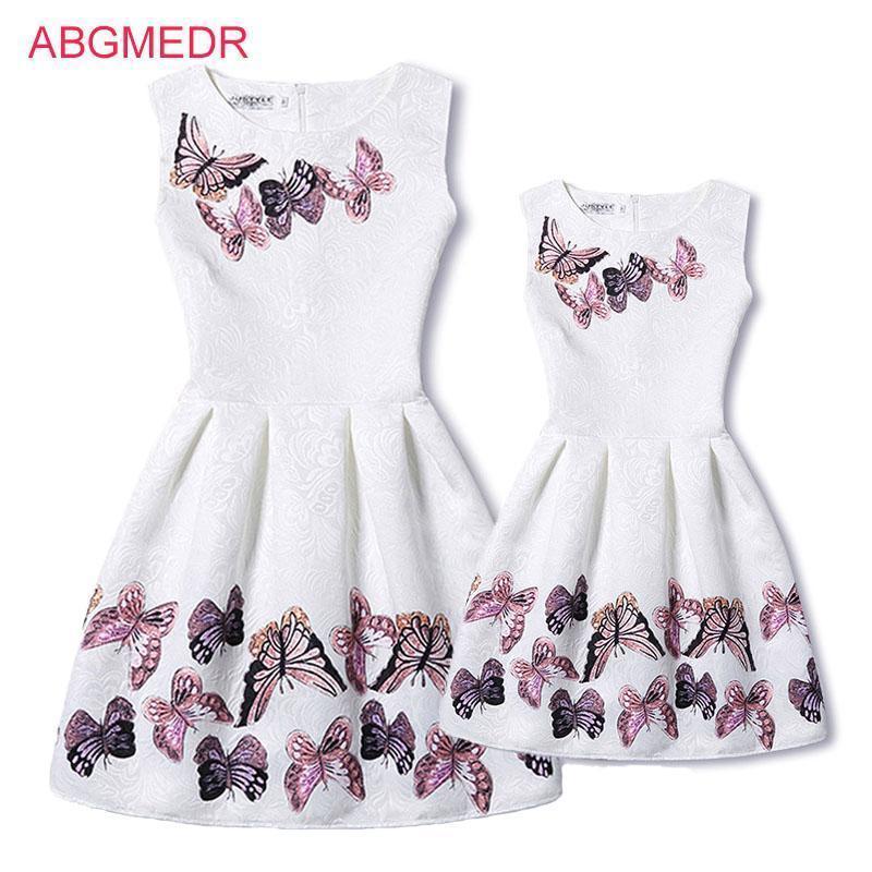 Mother Daughter Dresses 2017 New Girls Vintage Printed Spring Dress Family Matching Dress Mother Daughter Clothes Mae e Filha-Blue-6T-JadeMoghul Inc.