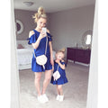 Mother Daughter Family Matching Dress With Peek a Boo Sleeves-Blue-S-JadeMoghul Inc.