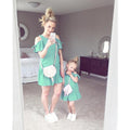 Mother Daughter Family Matching Dress With Peek a Boo Sleeves-Green-S-JadeMoghul Inc.