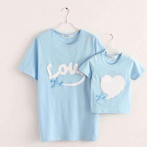 Mother Daughter Matching Love and Hearts Shirts-Blue-Mother S-JadeMoghul Inc.
