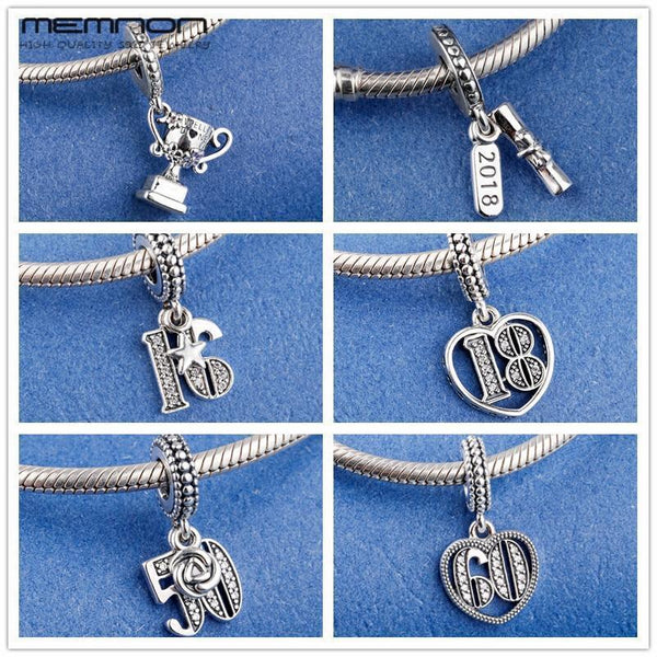 Mother's day 925 sterling silver Graduation Scroll Achievement Trophy Hanging 16 18 50 60 Years of Love charms fit bracelet DIY-DA263-JadeMoghul Inc.