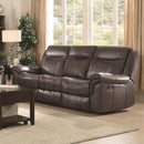 Motion Sofa With Pillow Arms And Outlet, Brown-Sofas-Brown-Wood and Leather-JadeMoghul Inc.