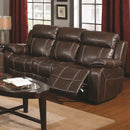 Motion Sofa With Pillow Arms, Brown-Sofas-Brown-Wood and Leather-JadeMoghul Inc.