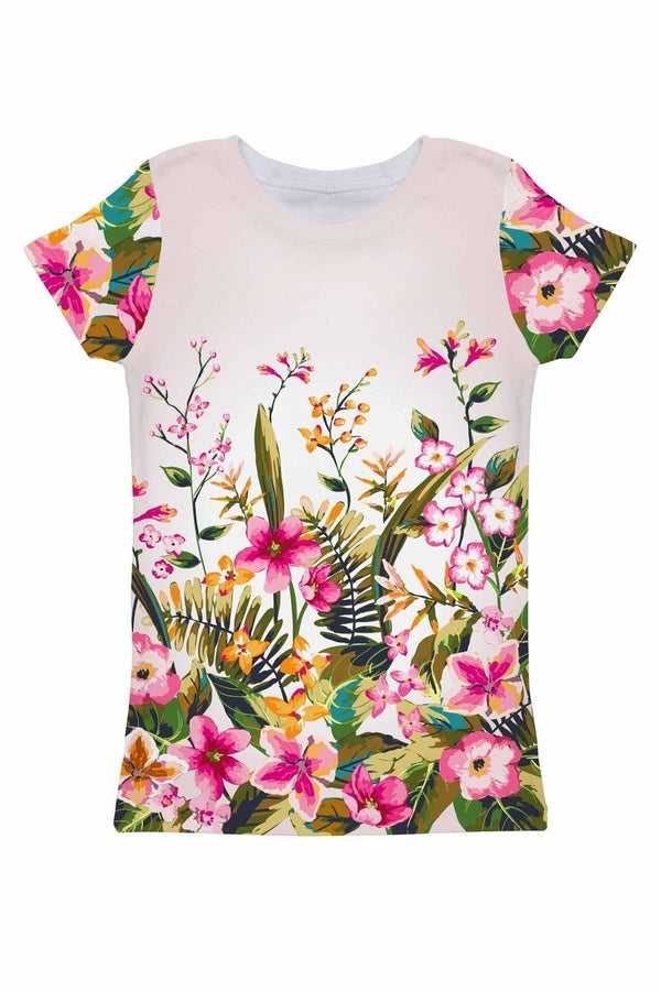 Mountain Garden Zoe Floral Print Designer Tee - Women-Mountain Garden-XS-White/Pink/Green-JadeMoghul Inc.