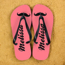 Moustache Style Personalised Flip Flops in Pink