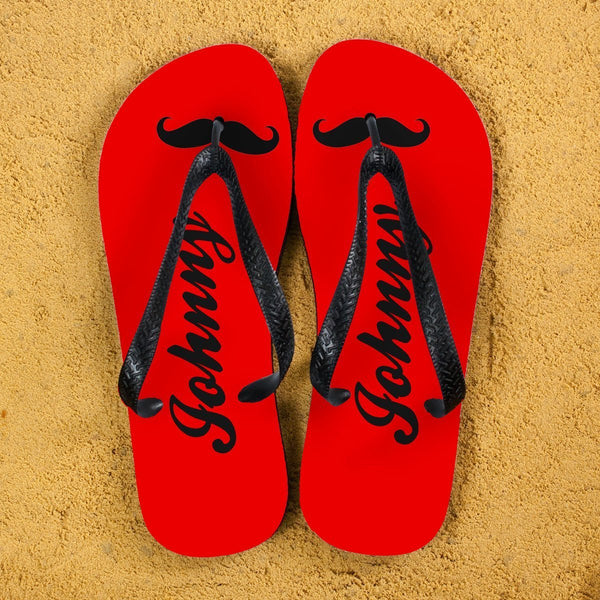 Moustache Style Personalised Flip Flops in Red