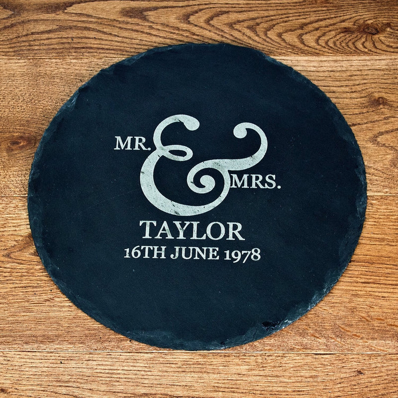 Cheese Board Ideas Mr and Mrs Romantic Ampersand Round Slate Cheese Board