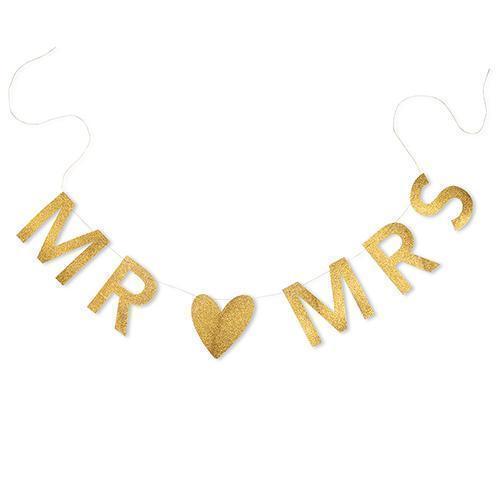 Mr & Mrs Gold Glitter Wedding Banner (Pack of 1)-Wedding Signs-JadeMoghul Inc.