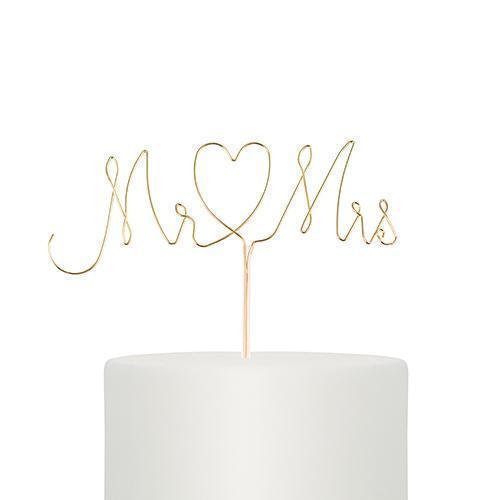 Mr. & Mrs. Twisted Wire Cake Topper - Gold (Pack of 1)-Wedding Cake Toppers-JadeMoghul Inc.