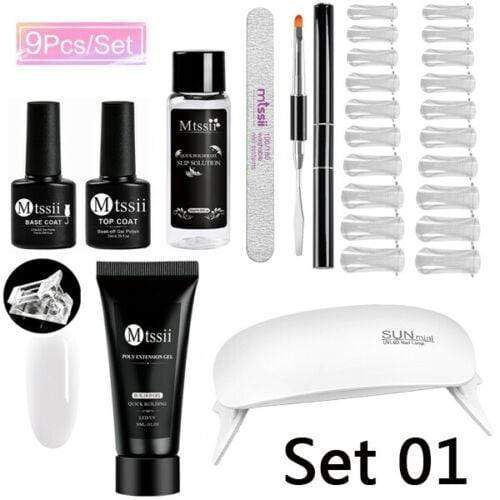 Mtssii 9pcs/kit US Warehouse Poly Extenstion Nail Gel Sets Nail Extension Polish Lamp Nail Brush Nail Primer Hard Jelly Acrylic AExp