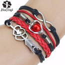 Multi-Strands Infinity Silver Color Heart Charm Leather Braid Bracelet Bangle Jewelry 9 Colors For Women and Men 2017-1-JadeMoghul Inc.