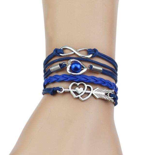 Multi-Strands Infinity Silver Color Heart Charm Leather Braid Bracelet Bangle Jewelry 9 Colors For Women and Men 2017-3-JadeMoghul Inc.
