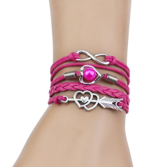 Multi-Strands Infinity Silver Color Heart Charm Leather Braid Bracelet Bangle Jewelry 9 Colors For Women and Men 2017-4-JadeMoghul Inc.
