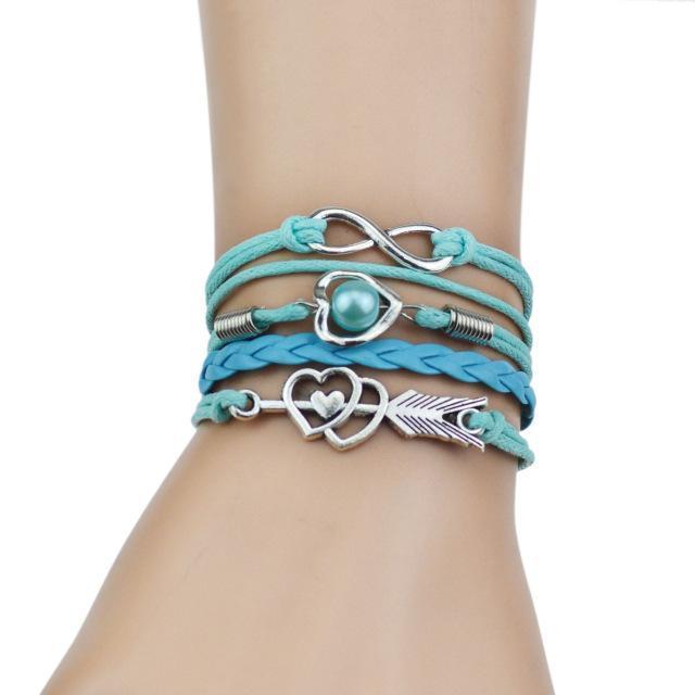 Multi-Strands Infinity Silver Color Heart Charm Leather Braid Bracelet Bangle Jewelry 9 Colors For Women and Men 2017-5-JadeMoghul Inc.