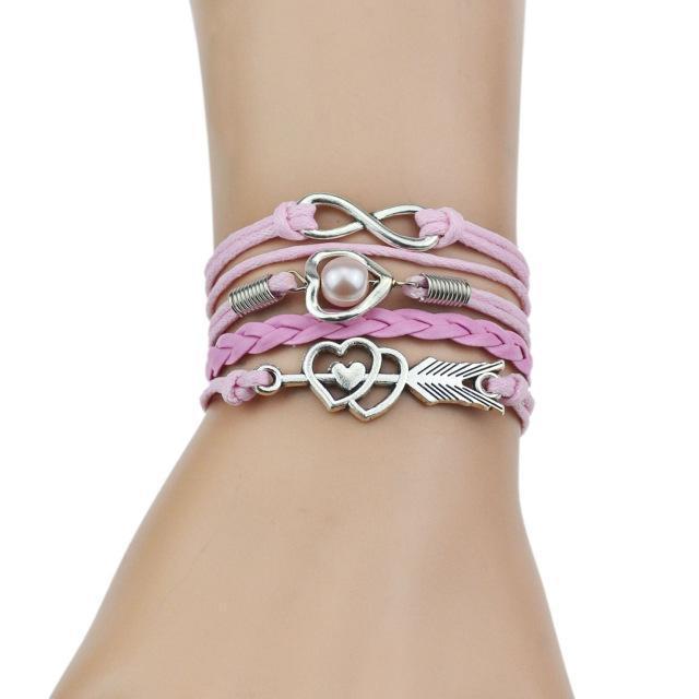 Multi-Strands Infinity Silver Color Heart Charm Leather Braid Bracelet Bangle Jewelry 9 Colors For Women and Men 2017-7-JadeMoghul Inc.