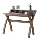 Multifunctional Wooden Desk with Electric Outlet and Trestle Base, Brown-Desks-Brown-Wood-JadeMoghul Inc.