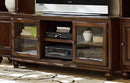 Wood And Glass TV Stand with Open Shelves, Brown