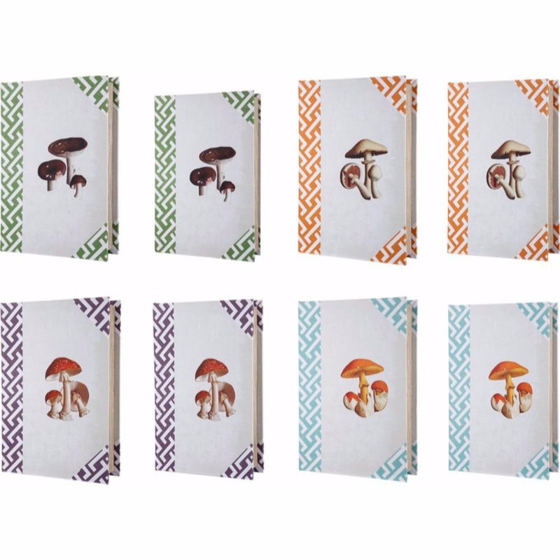 Mushroom Design Imprint Book Boxes, Set Of 8, Multicolor-Decorative Boxes-Multicolor-MDF CANVAS-JadeMoghul Inc.