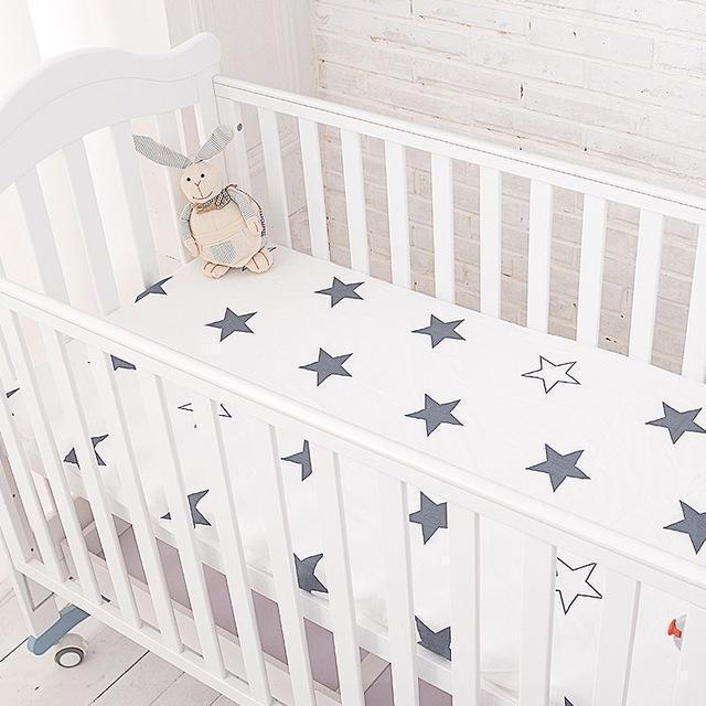Muslinlife Cotton Baby Fitted Sheet Cartoon Crib Mattress Protector,baby bed sheet for crib size(130*70/120*60/120*65cm)-big white blue star-JadeMoghul Inc.