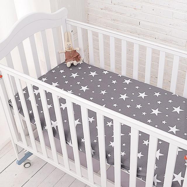 Muslinlife Cotton Baby Fitted Sheet Cartoon Crib Mattress Protector,baby bed sheet for crib size(130*70/120*60/120*65cm)-grey star-JadeMoghul Inc.
