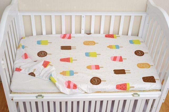 Muslinlife Cotton Baby Fitted Sheet Cartoon Crib Mattress Protector,baby bed sheet for crib size(130*70/120*60/120*65cm)-ice cream-JadeMoghul Inc.