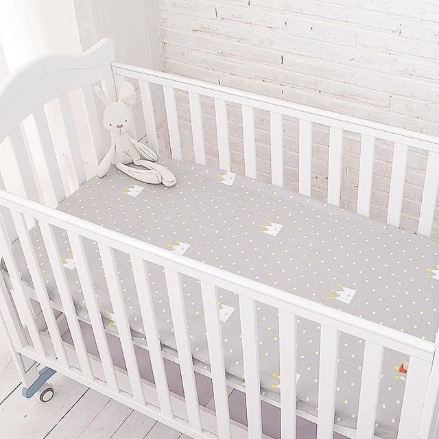 Muslinlife Cotton Baby Fitted Sheet Cartoon Crib Mattress Protector,baby bed sheet for crib size(130*70/120*60/120*65cm)-little grey crown-JadeMoghul Inc.