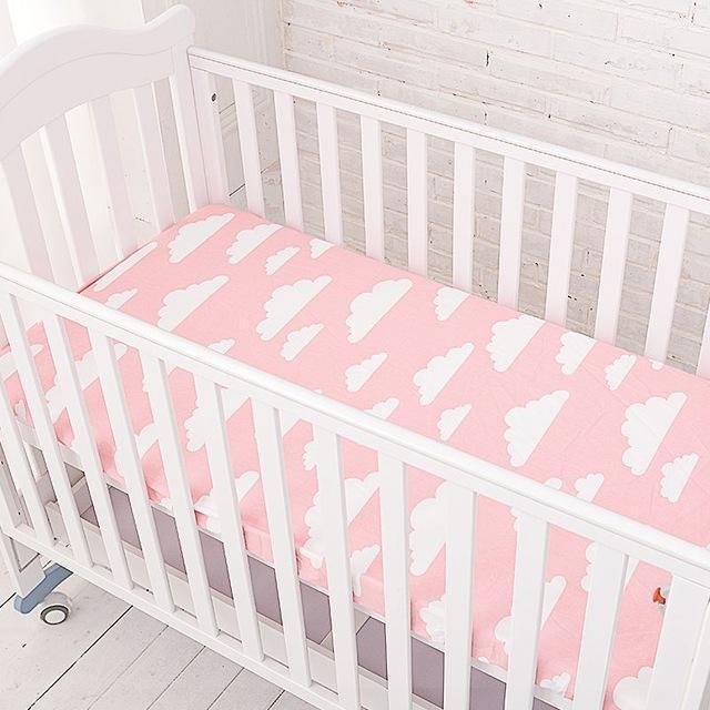 Muslinlife Cotton Baby Fitted Sheet Cartoon Crib Mattress Protector,baby bed sheet for crib size(130*70/120*60/120*65cm)-pink clauds-JadeMoghul Inc.