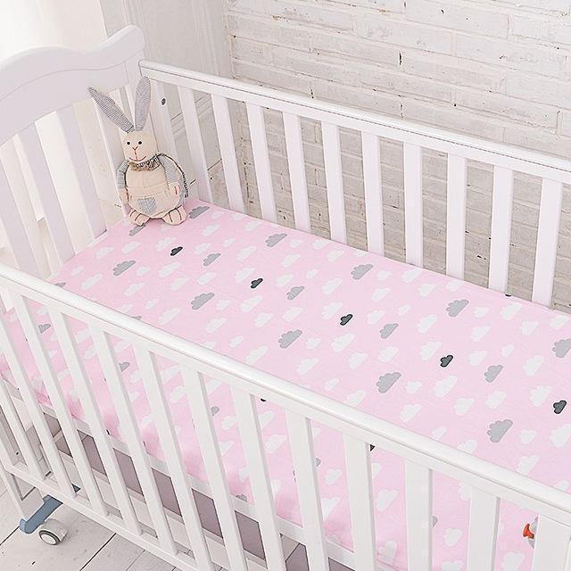 Muslinlife Cotton Baby Fitted Sheet Cartoon Crib Mattress Protector,baby bed sheet for crib size(130*70/120*60/120*65cm)-small pink clauds-JadeMoghul Inc.