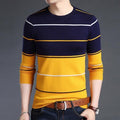 Mwxsd Casual Men's winter O-Neck Striped pullover Sweaters Slim Fit Knitting Mens cotton Sweaters High Quality male Pullovers-Dark blue-M-JadeMoghul Inc.