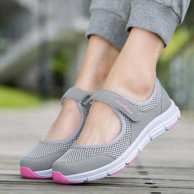 MWY Women Breathable Casual Shoes New Women's Soft Soles Flat Shoes Fashion Air Mesh Summer Shoes Female tenis feminino Sneakers-Gray-35-JadeMoghul Inc.