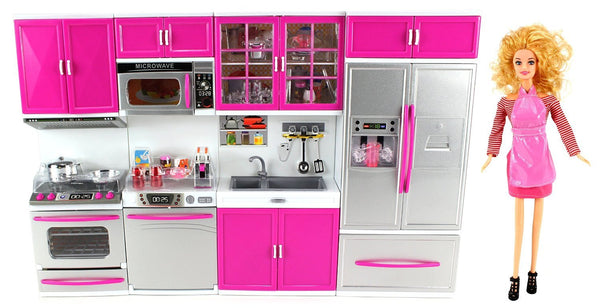 My Modern Kitchen Full Deluxe Kit Battery Operated Kitchen Playset With Toy Doll, Lights, And Sounds-Construction Set Toys-JadeMoghul Inc.