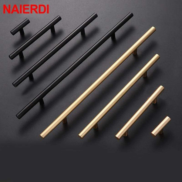 NAIERDI Brushed Black Gold Straight Cupboard Handles Knobs Stainless Steel Brushed Black Gold Kitchen Door Handles Cabinet Pull JadeMoghul Inc. 