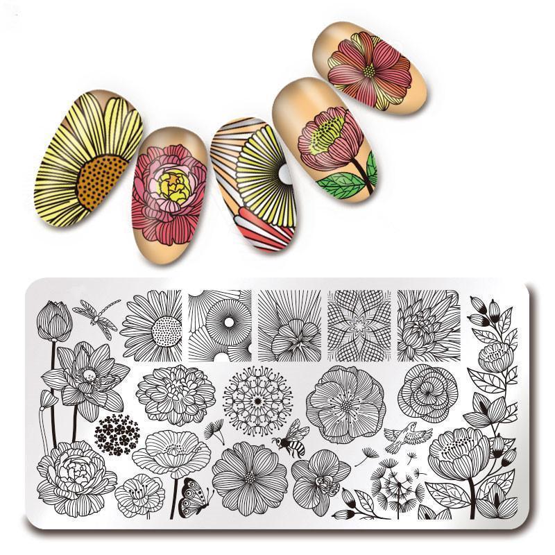Nail Art Rectangle Stamping Template Line Flower Butterfly Manicure Image Plate DIY Nail Painting-21815-JadeMoghul Inc.